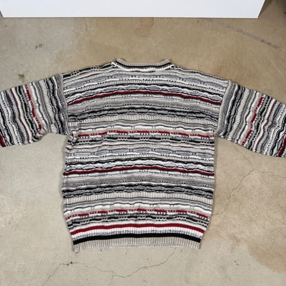 vintage 90's 3d knit Jantzen Mens Sweater M Geometric Stripe Crew Neck - Picture 4 of 5
